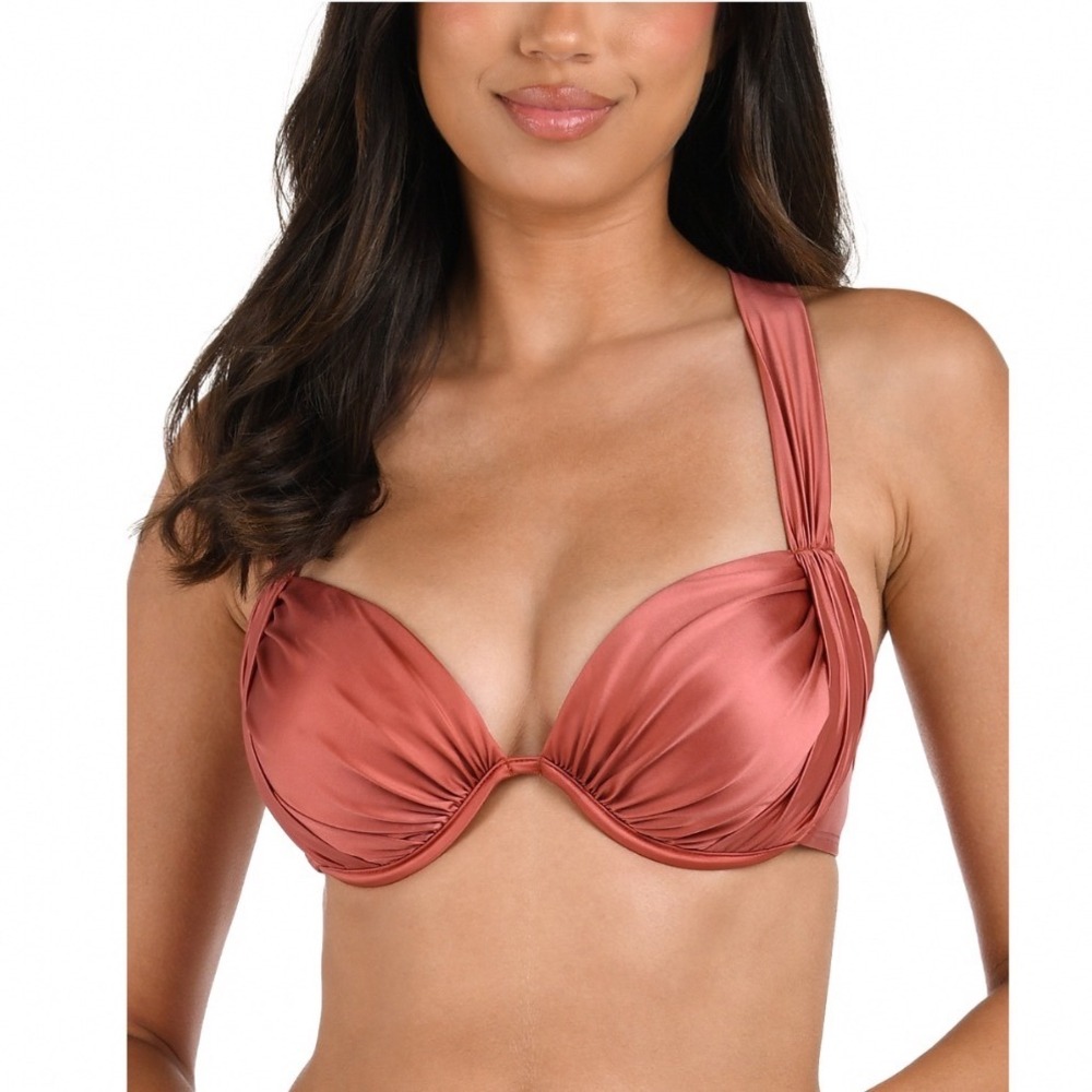 La Blanca Earth Goddess Draped Bikini‎ Top Sienna Orange Underwire 6 LB5RR75-SEN